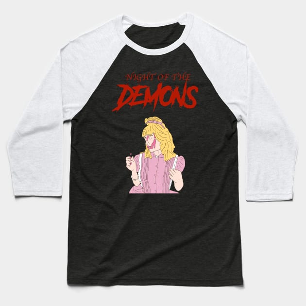 Night Of The Demons Baseball T-Shirt by VideoNasties